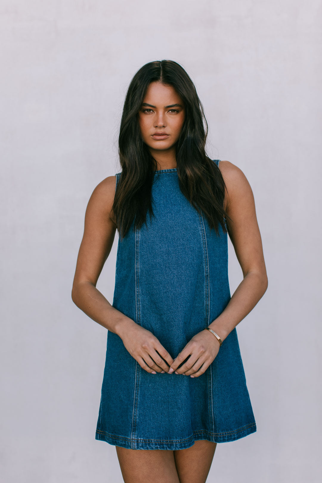 Blaire Mini Denim Dress - Dark Wash Blue
