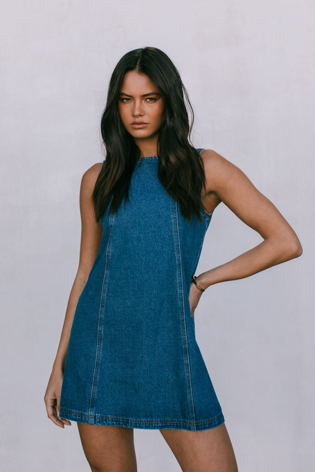 Blaire Mini Denim Dress - Dark Wash Blue