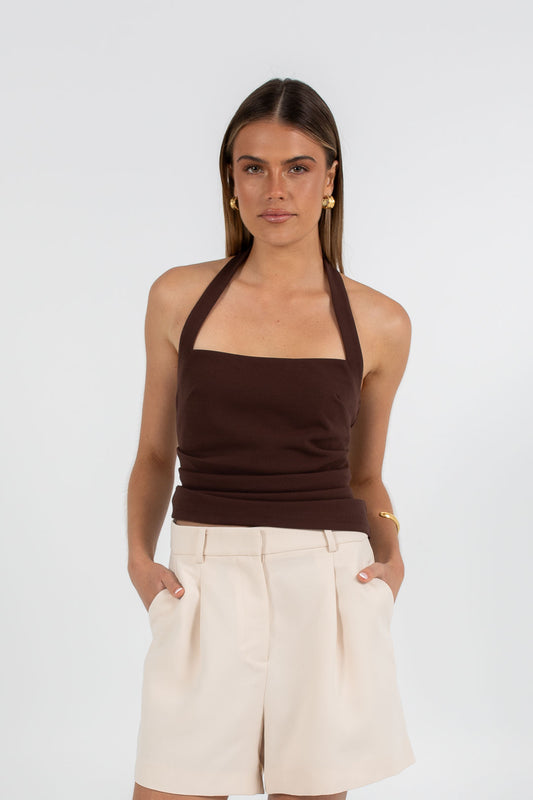 Rilee Halterneck Top - Chocolate