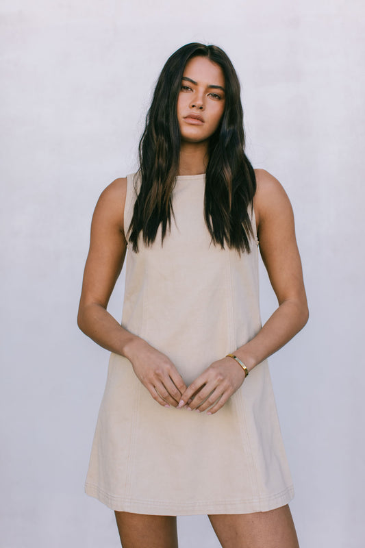Blaire Mini Denim Dress - Sand