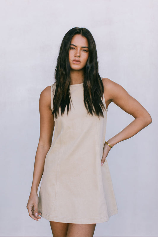 Blaire Mini Denim Dress - Sand