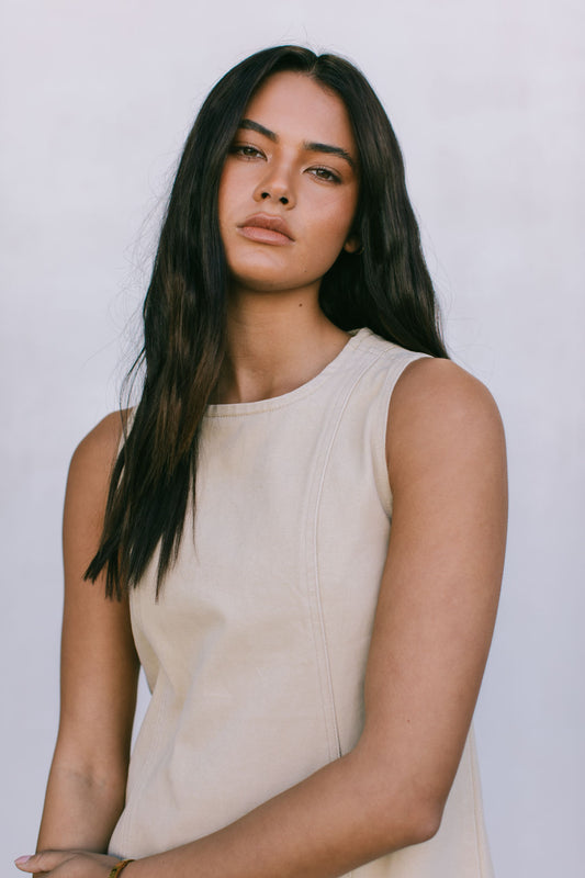 Blaire Mini Denim Dress - Sand