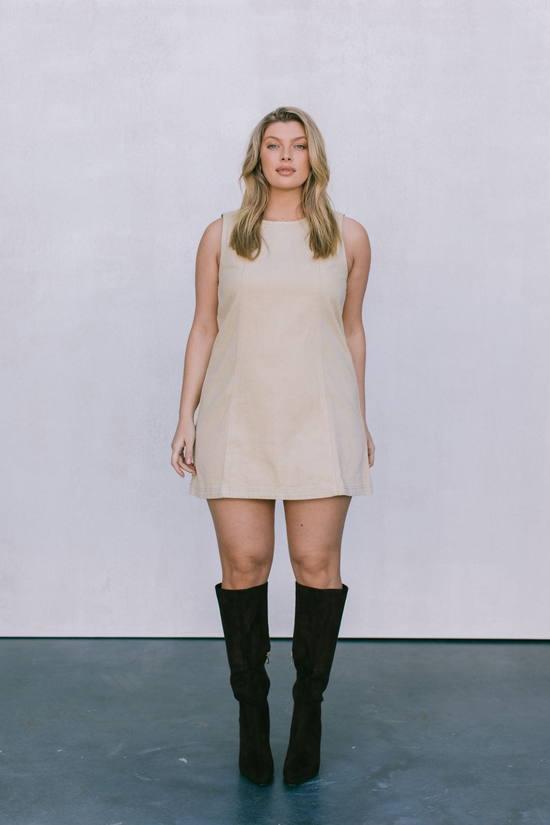 Blaire Mini Denim Dress Sand