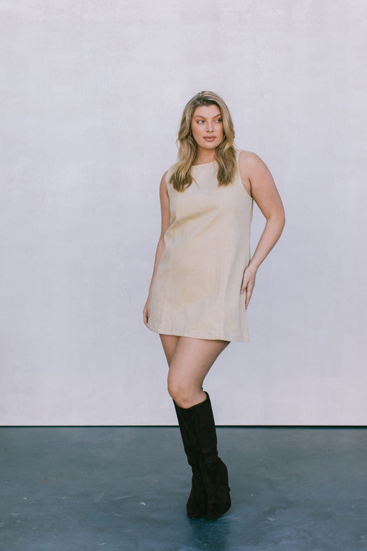 Blaire Mini Denim Dress - Sand