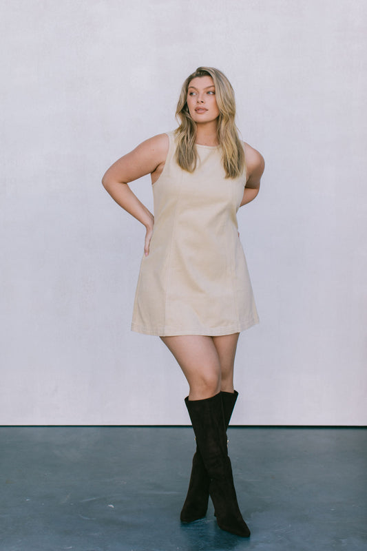 Blaire Mini Denim Dress - Sand