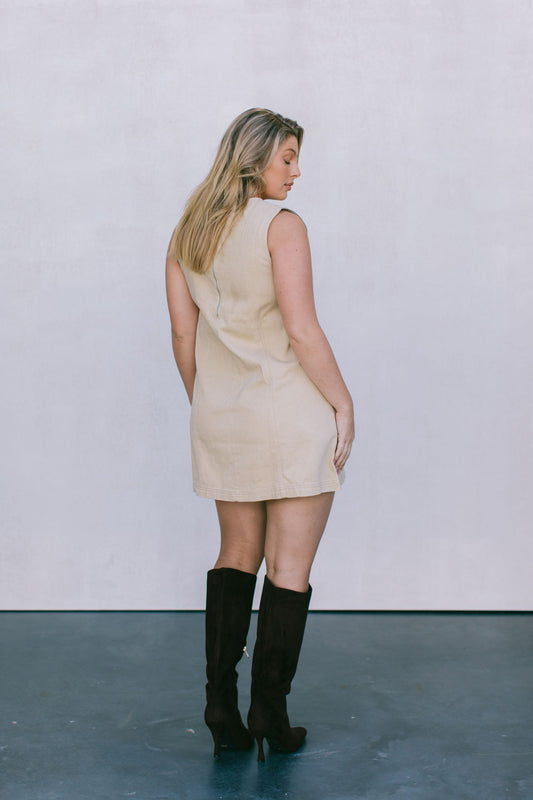 Blaire Mini Denim Dress - Sand