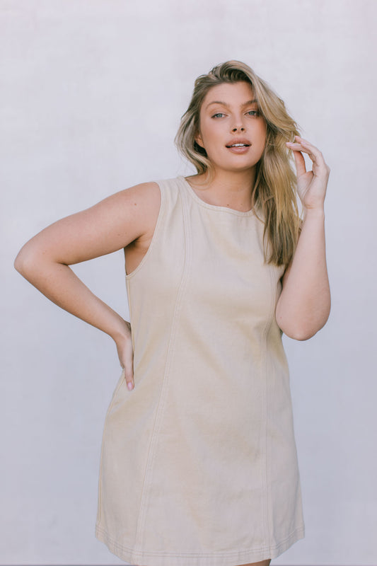 Blaire Mini Denim Dress - Sand