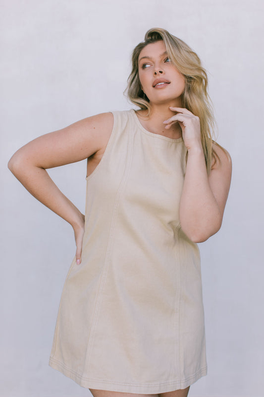 Blaire Mini Denim Dress - Sand