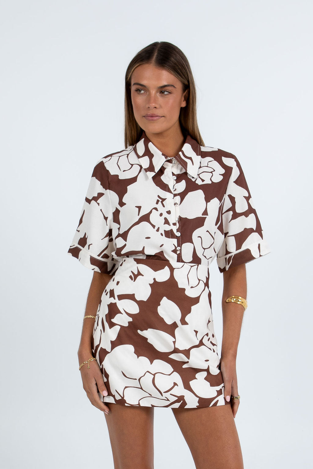 Petra Shirt - Chocolate Brown/Cream Floral Print