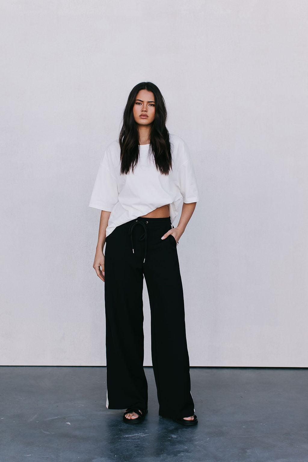 Fiah Relaxed Pants - Black/Cream Stripe