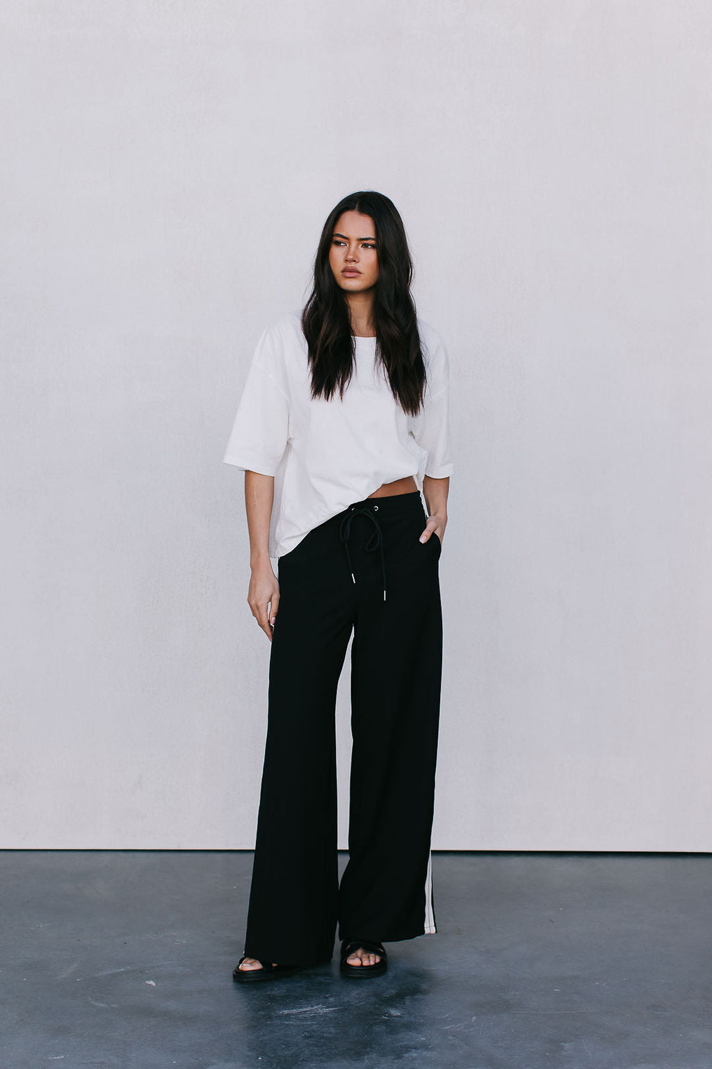 Fiah Relaxed Pants - Black/Cream Stripe