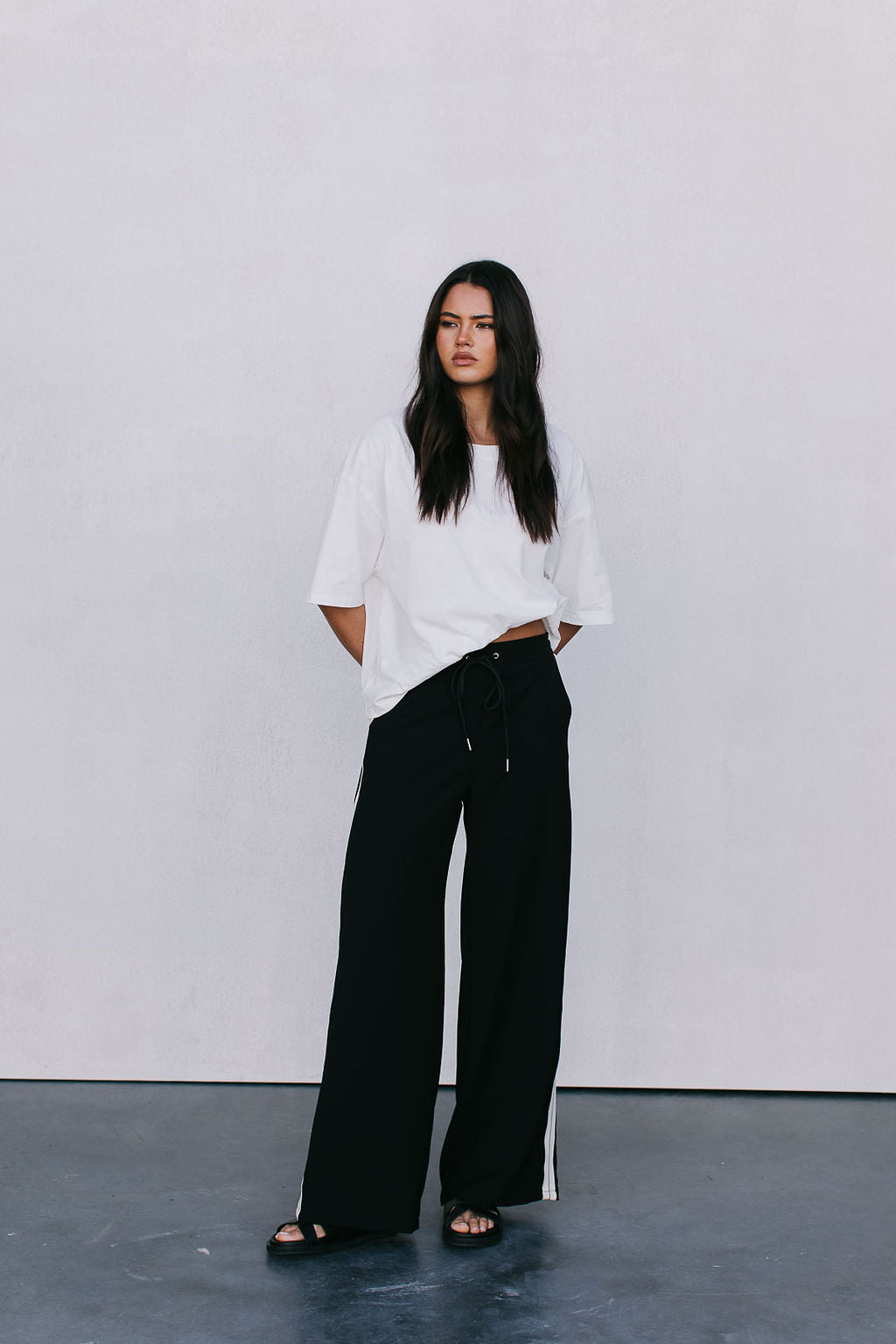 Fiah Relaxed Pants - Black/Cream Stripe