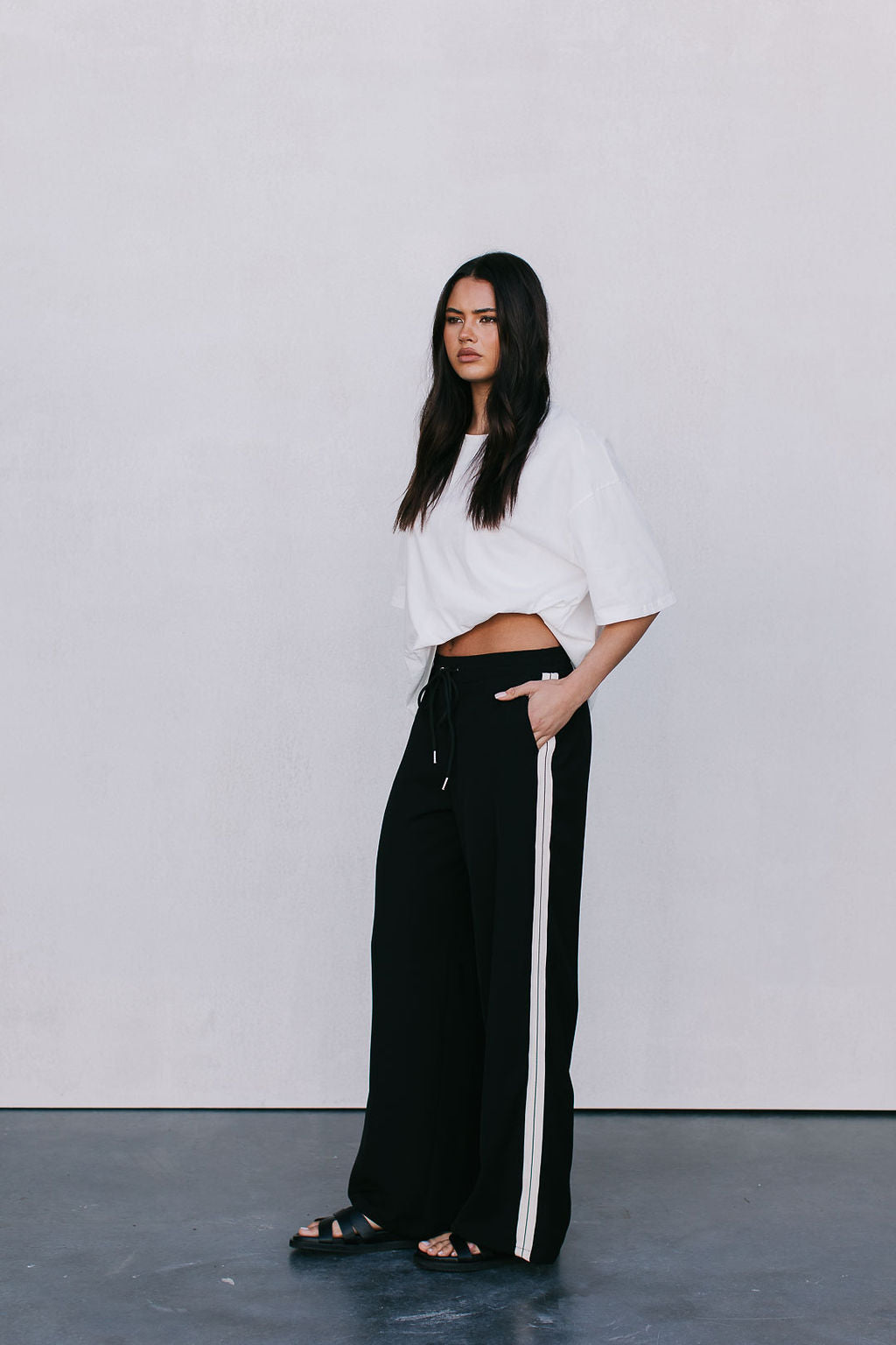 Fiah Relaxed Pants - Black/Cream Stripe
