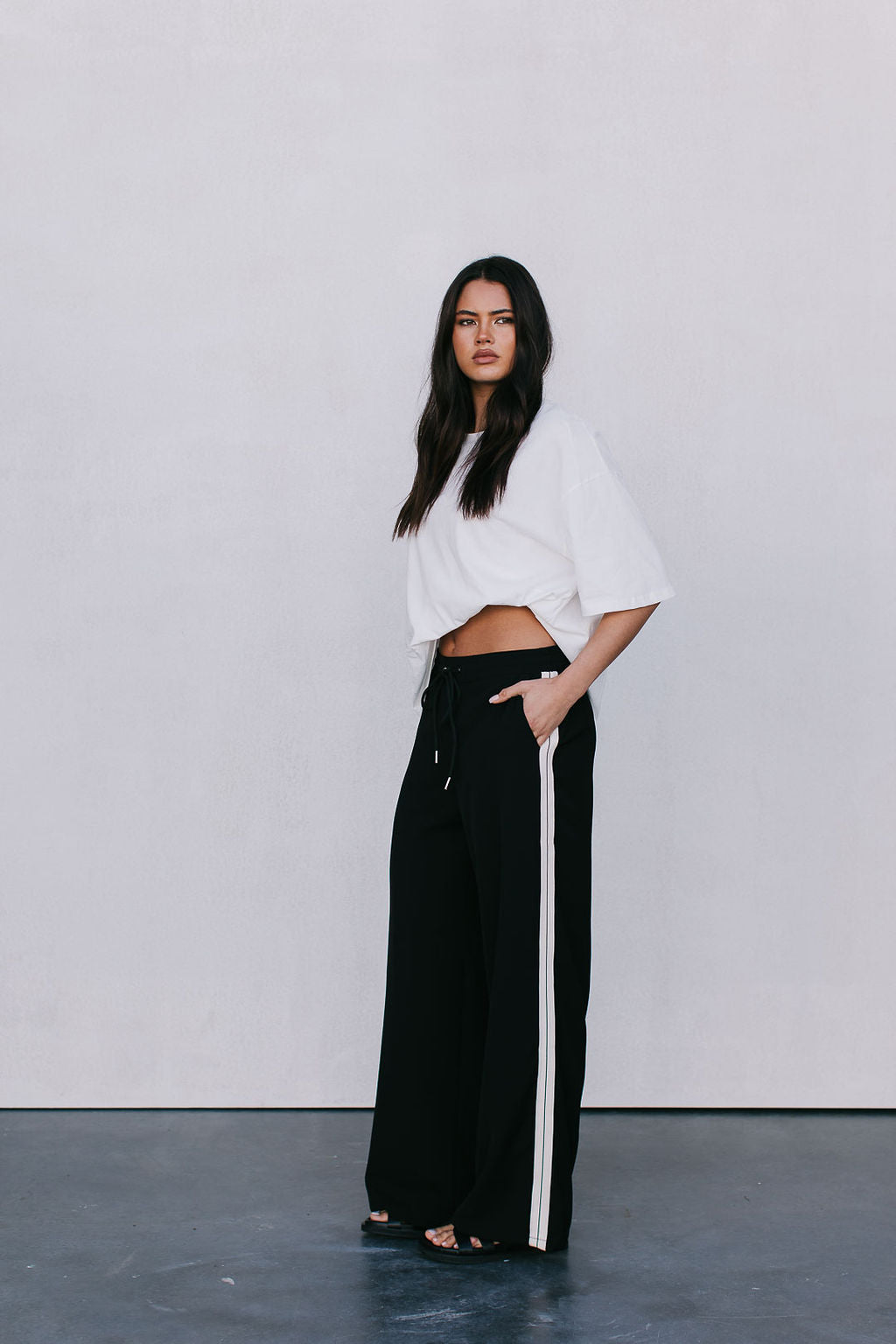 Fiah Relaxed Pants - Black/Cream Stripe