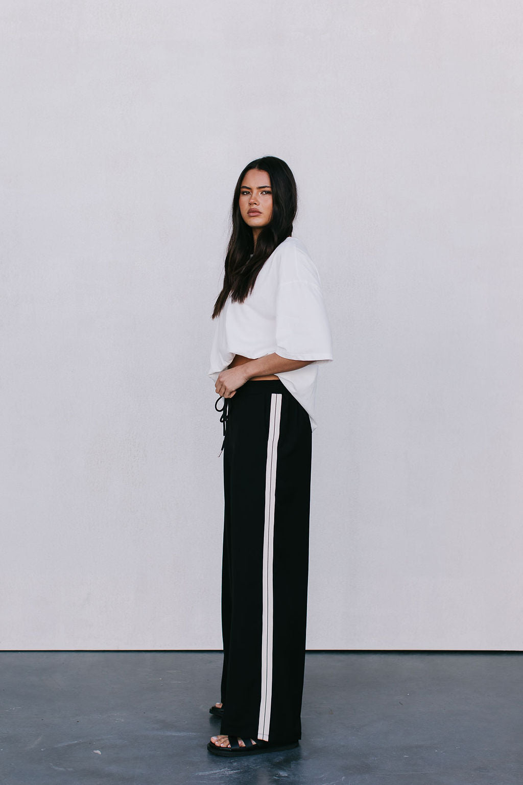 Fiah Relaxed Pants - Black/Cream Stripe