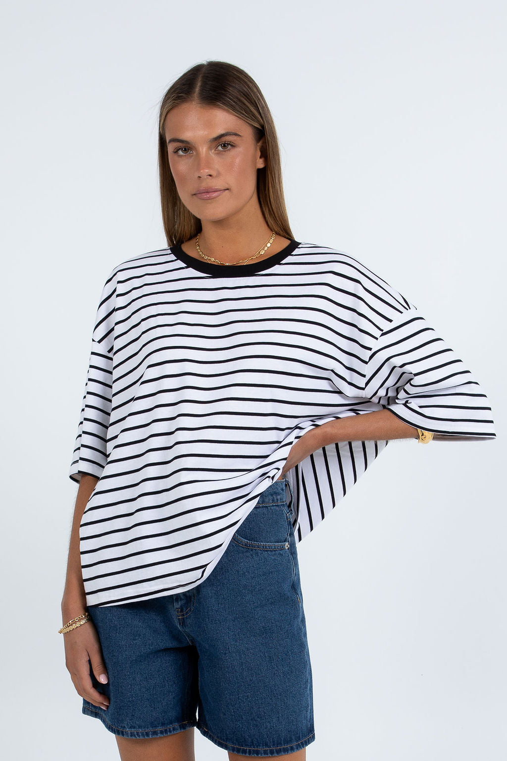 Kell Tee - White/Black Stripe