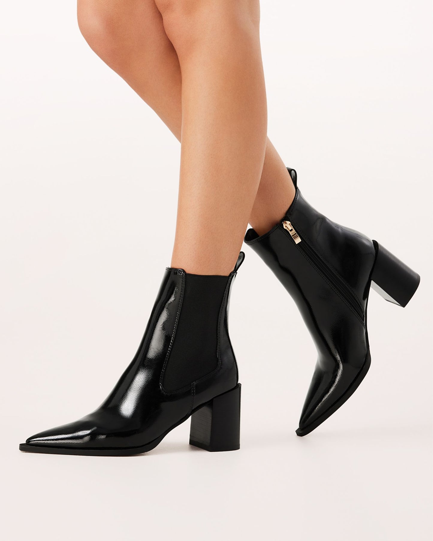 Stephanie Ankle Boots - Black Crinkle Patent