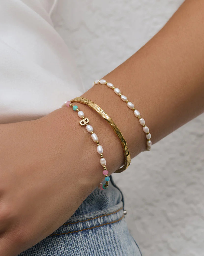 Beaded Initial Bracelet Gemstone