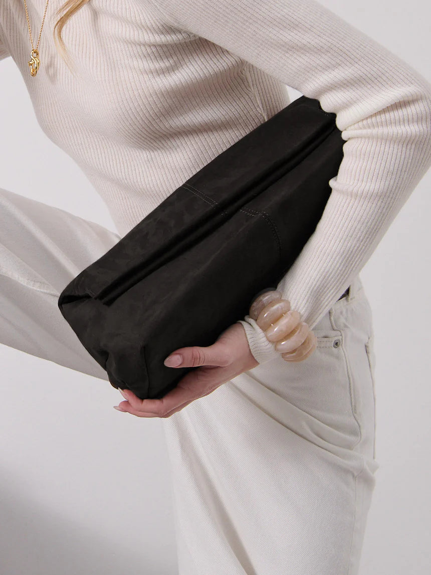 Becca Clutch Bag - Black Suede Look