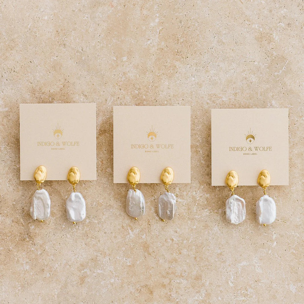 Alessia Earrings Gold Pearl