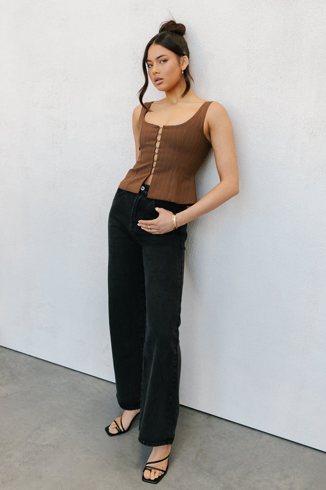 Amie Top Chocolate Pinstripe