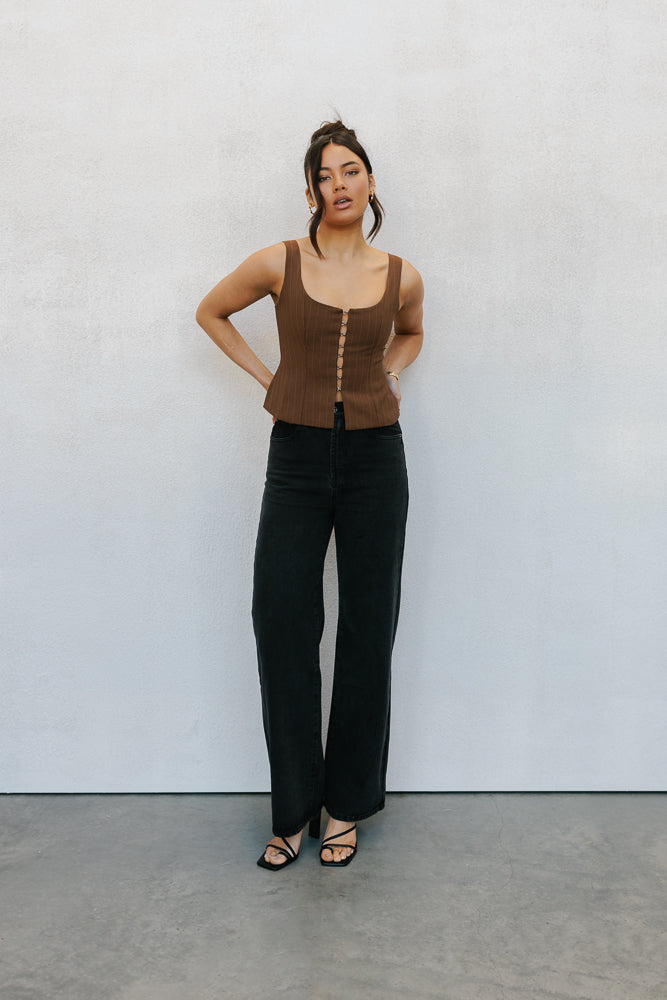 Amie Top Chocolate Pinstripe