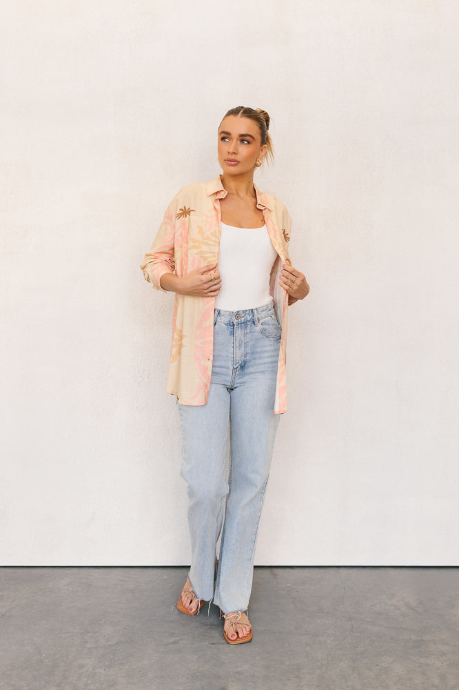 Angel Shirt - Beige/Pink Leaf