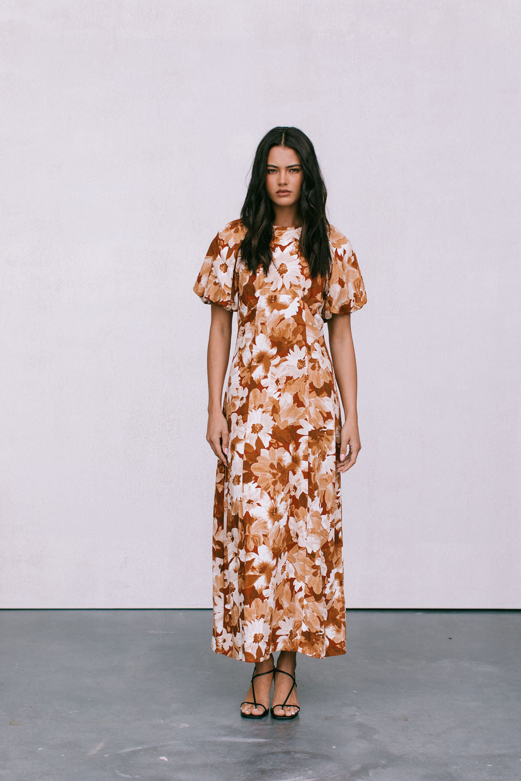 Layne Midi Dress - Rust Floral Print