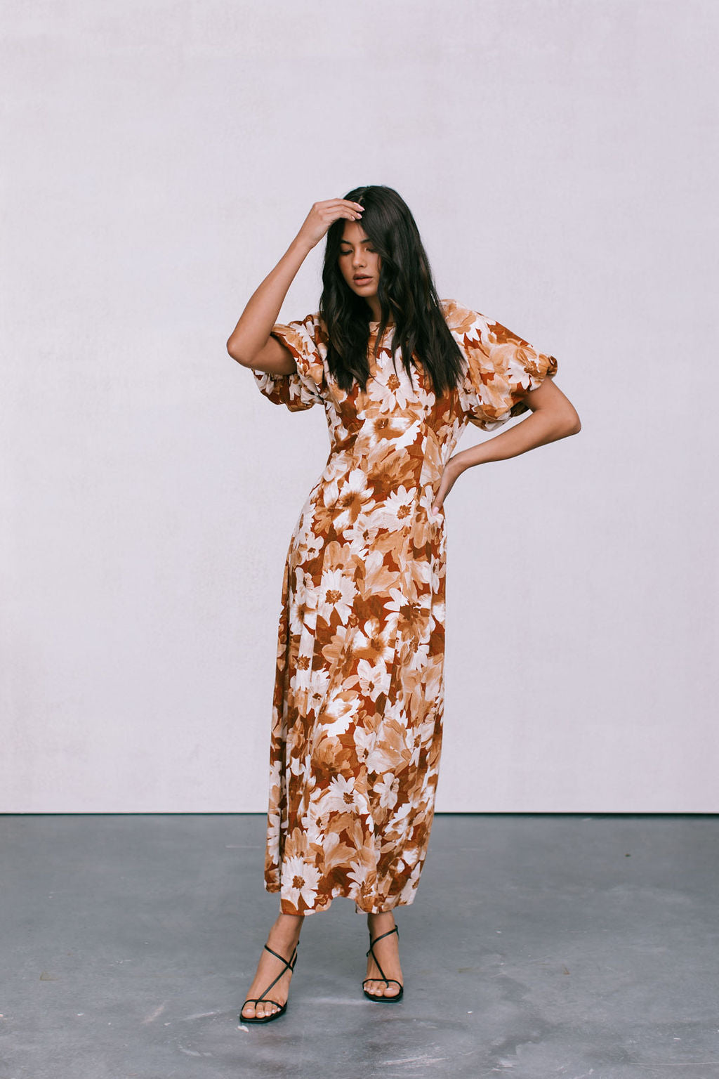 Layne Midi Dress - Rust Floral Print