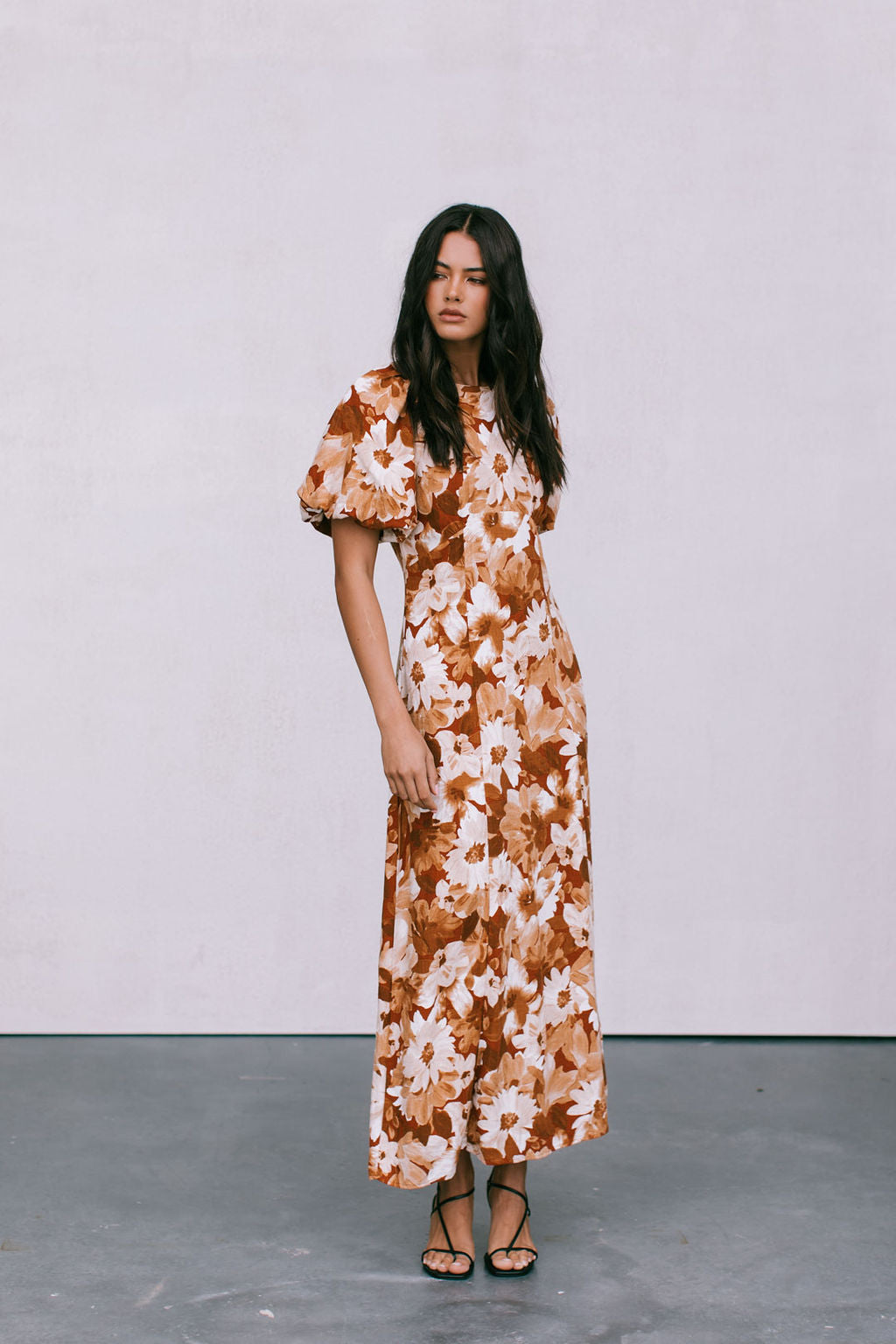 Layne Midi Dress - Rust Floral Print
