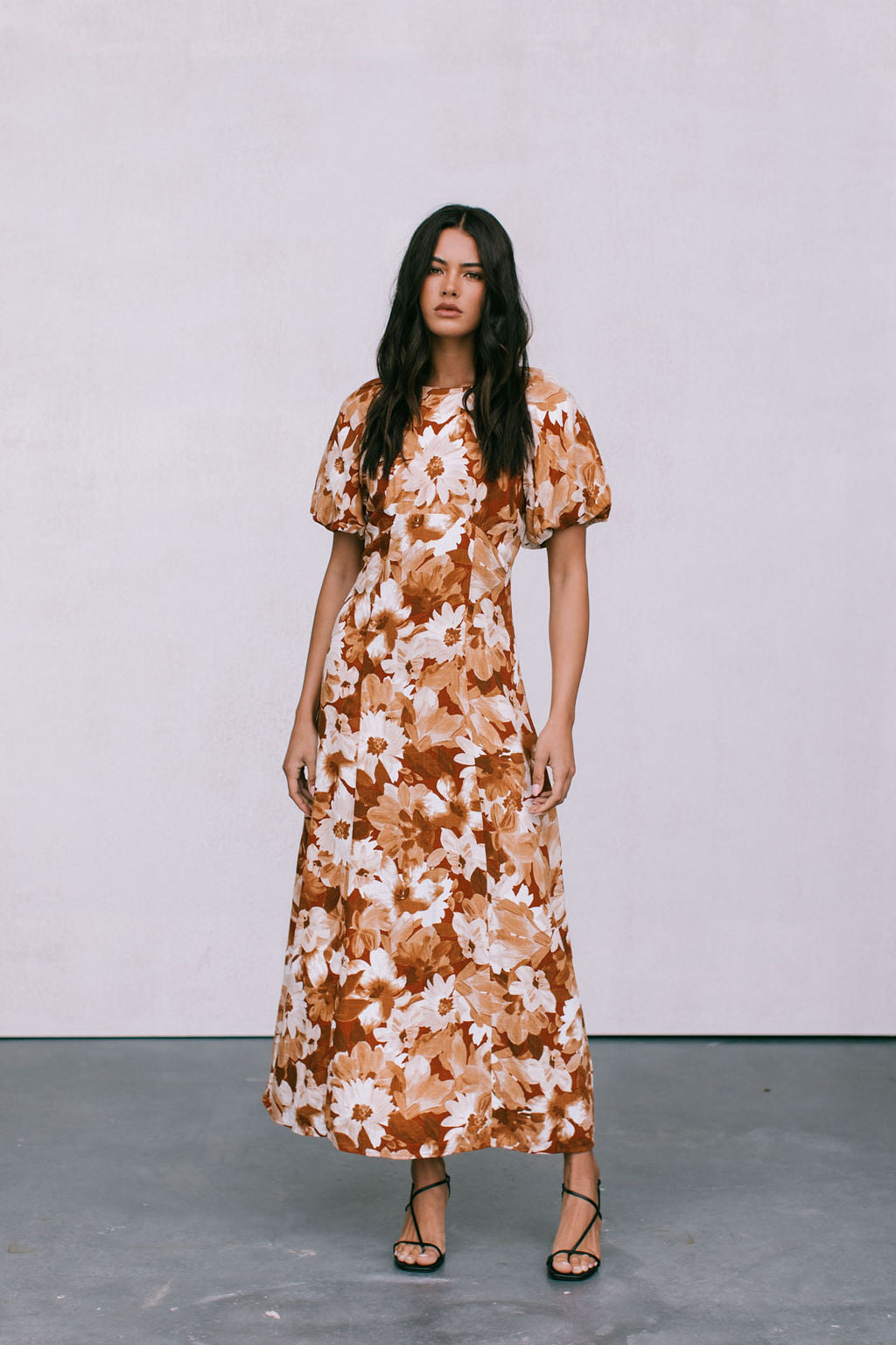 Layne Midi Dress - Rust Floral Print