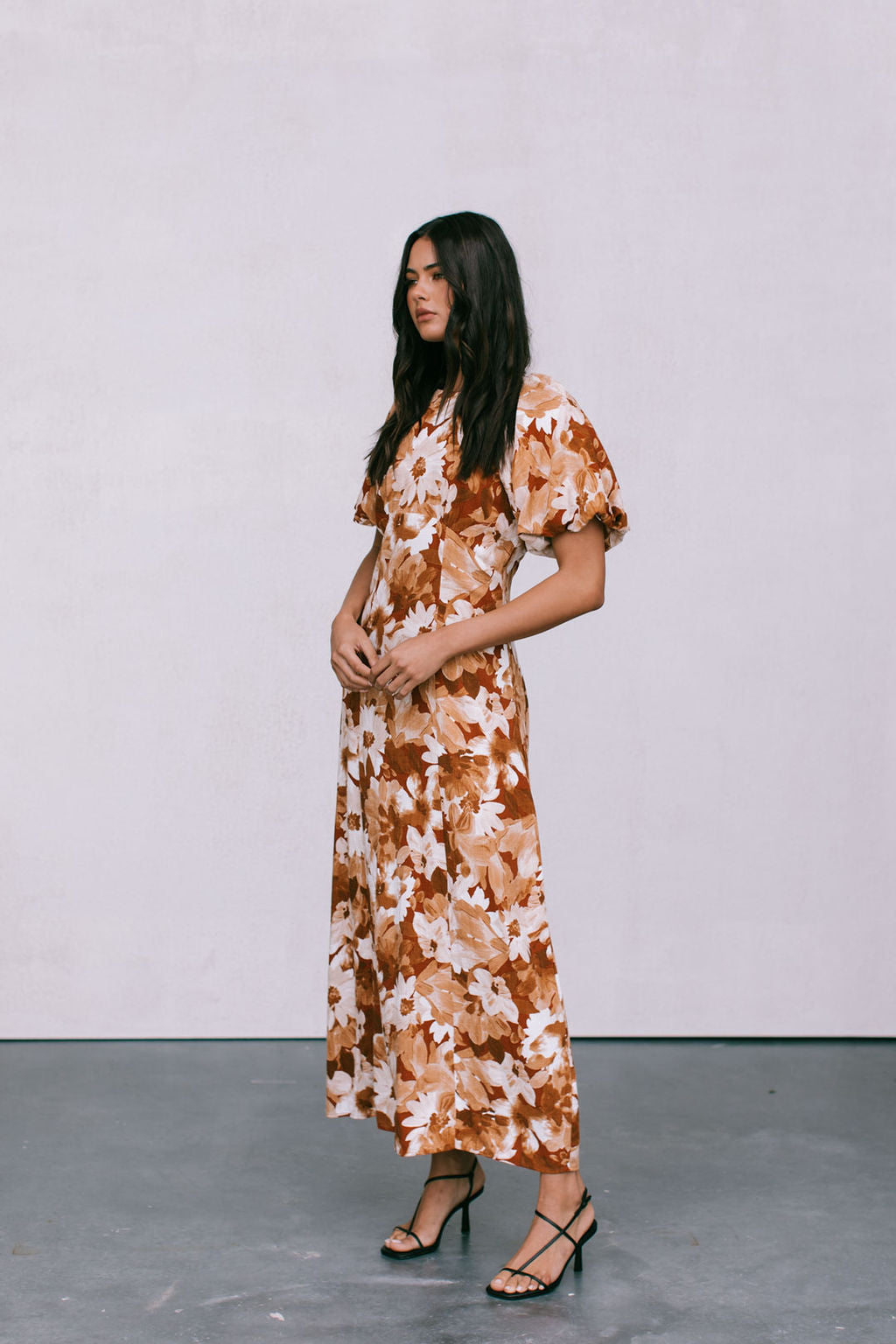 Layne Midi Dress - Rust Floral Print
