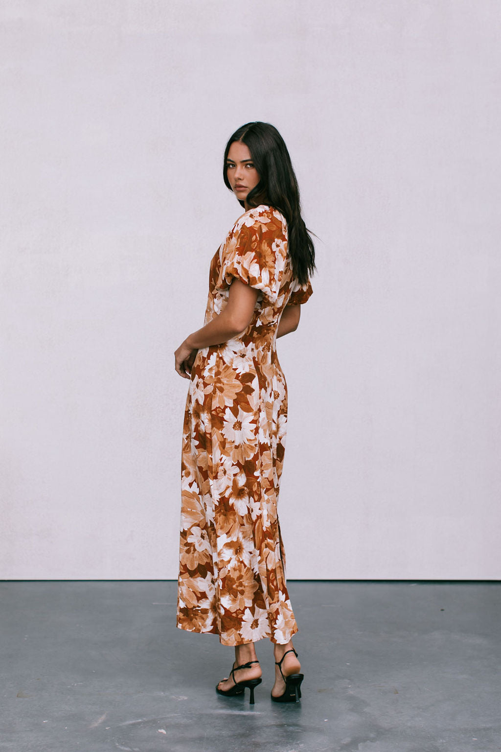 Layne Midi Dress - Rust Floral Print