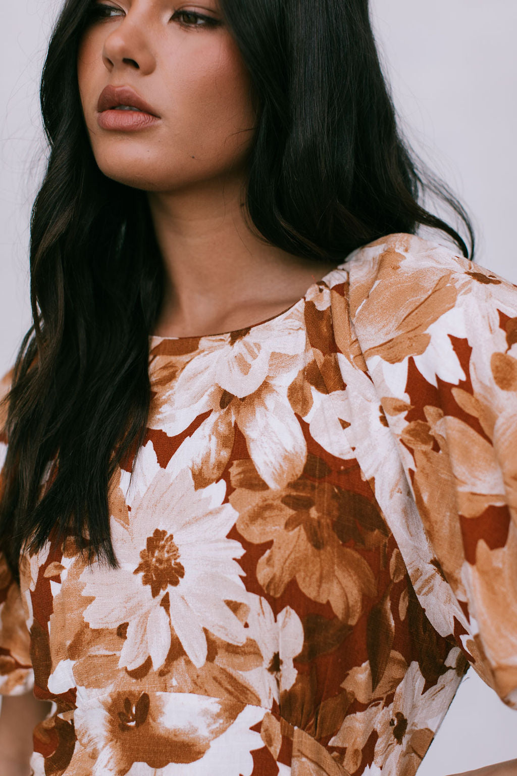 Layne Midi Dress - Rust Floral Print