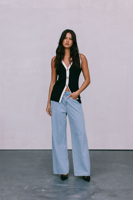 Quina Vest Top - Black/White