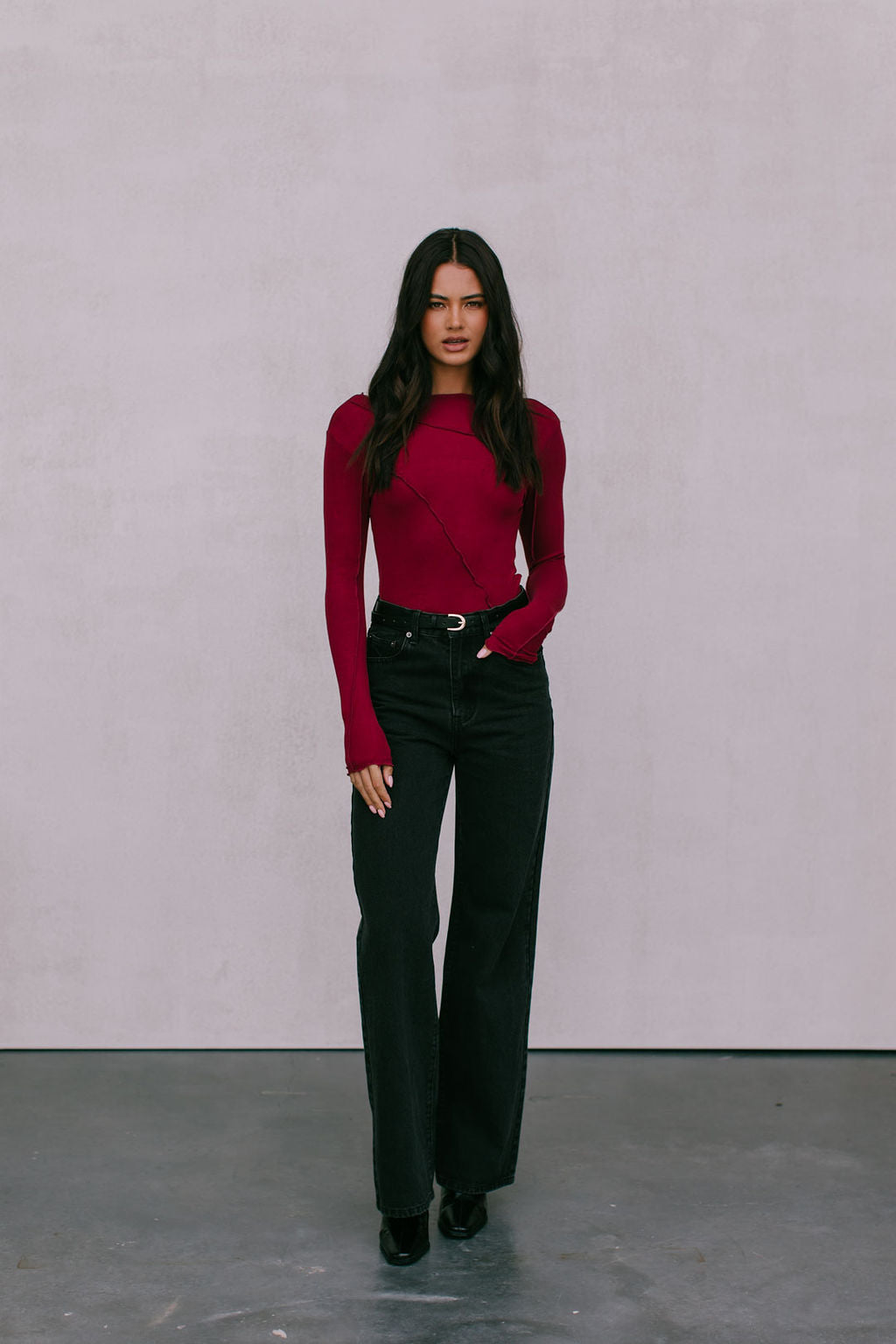 Nicka Long-sleeve Top - Burgundy
