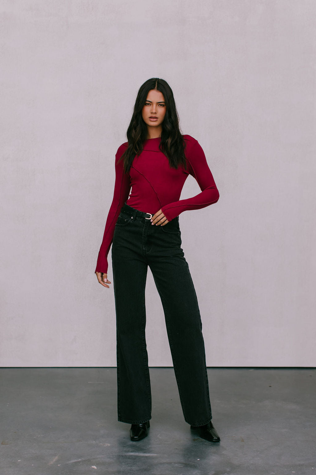 Nicka Long-sleeve Top - Burgundy