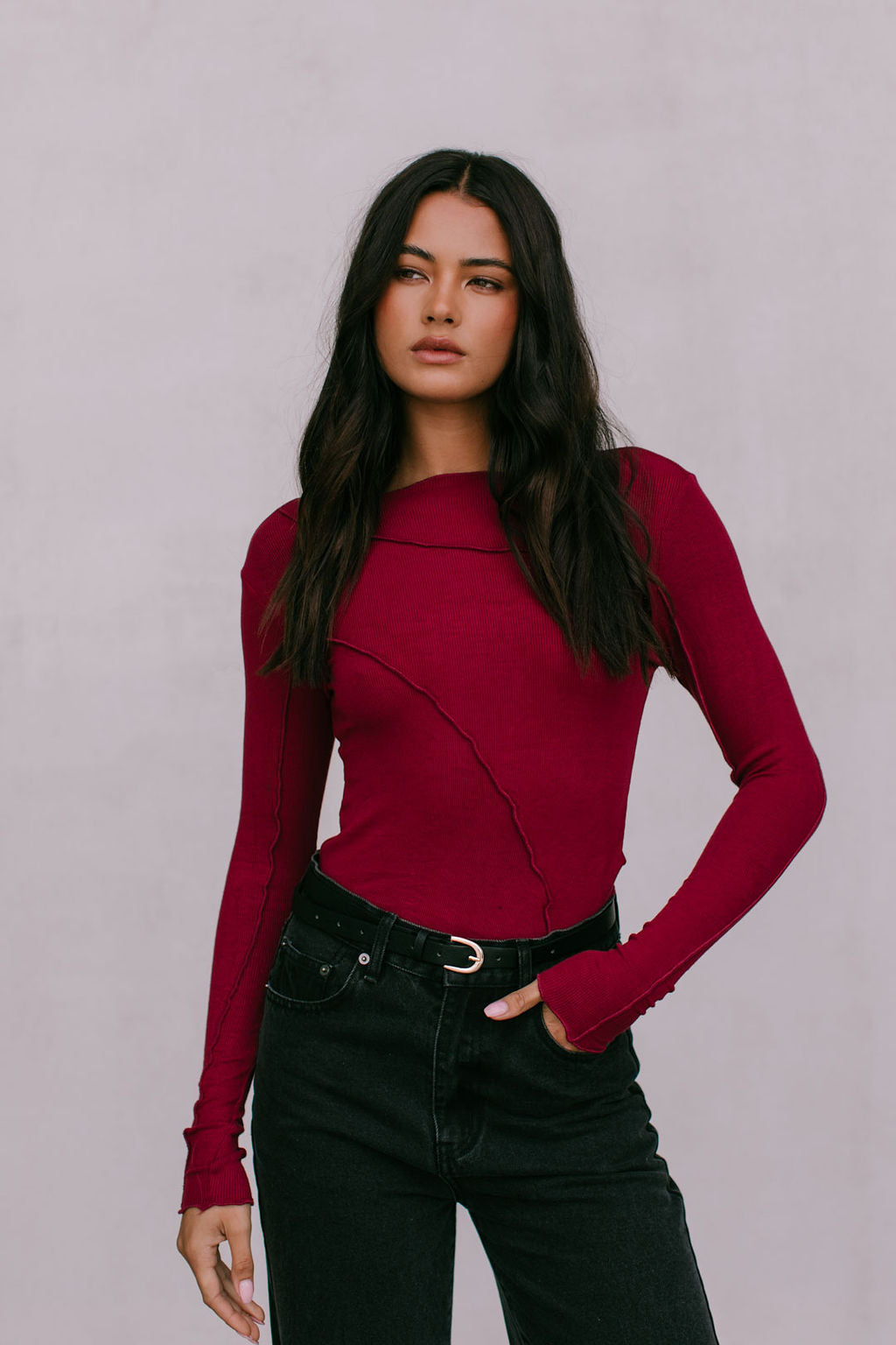 Nicka Long-sleeve Top - Burgundy