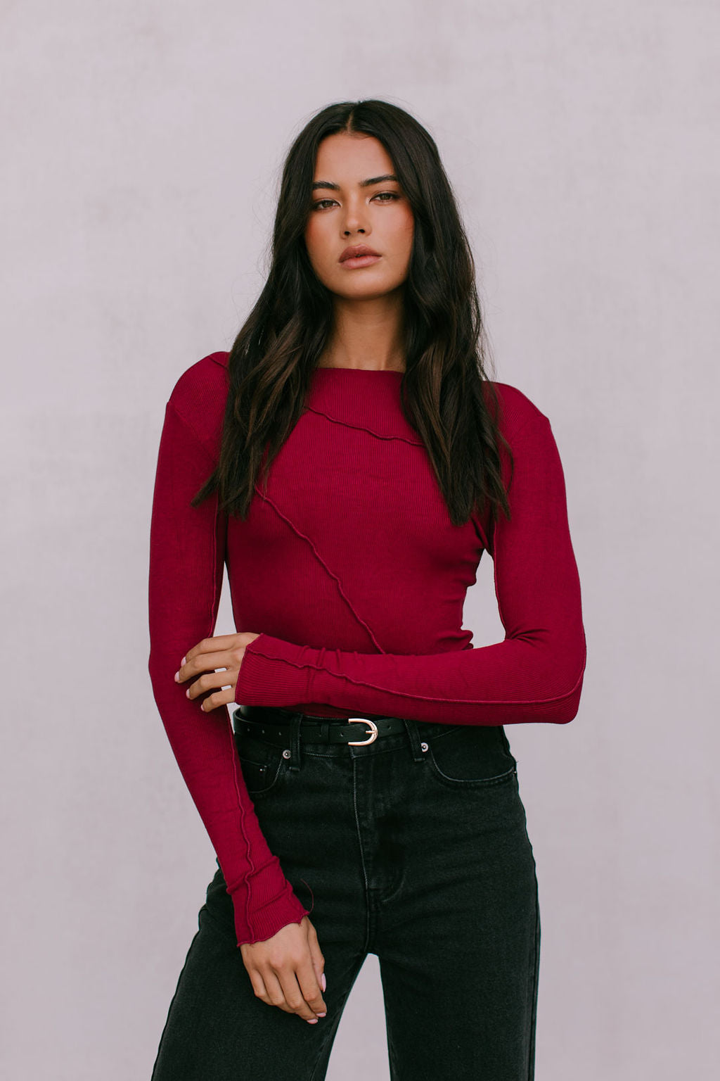 Nicka Long-sleeve Top - Burgundy