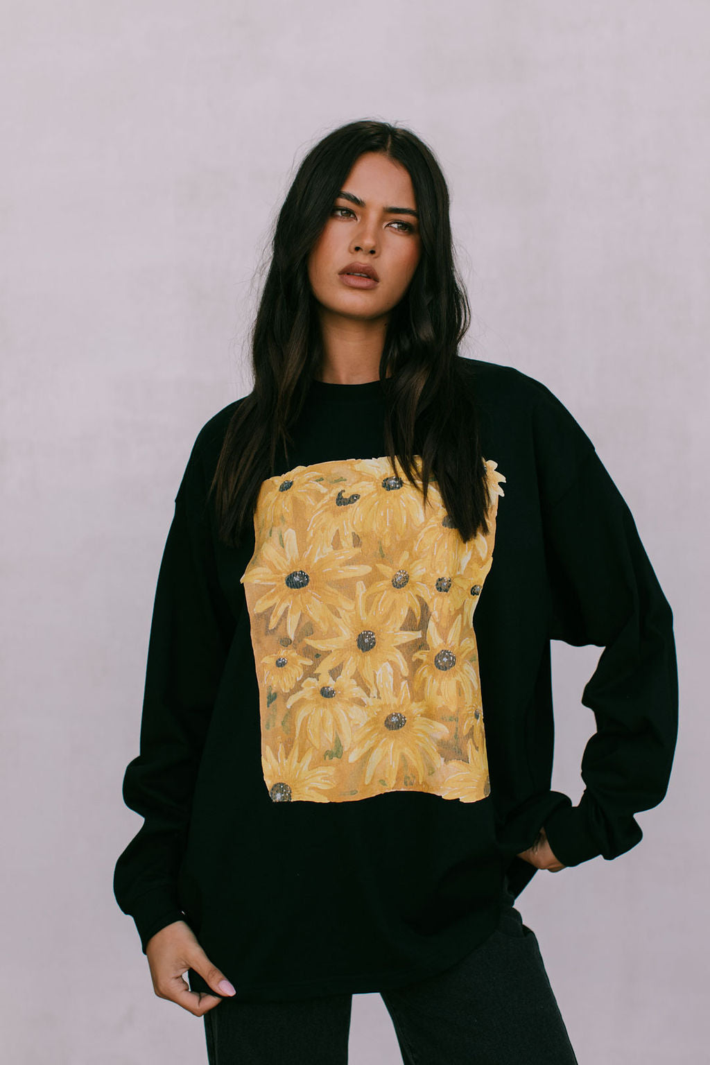 Sunflower Long-sleeve Top - Black