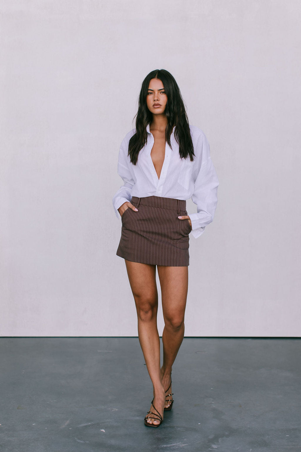 Jolie Mini Skirt - Chocolate Pinstripe