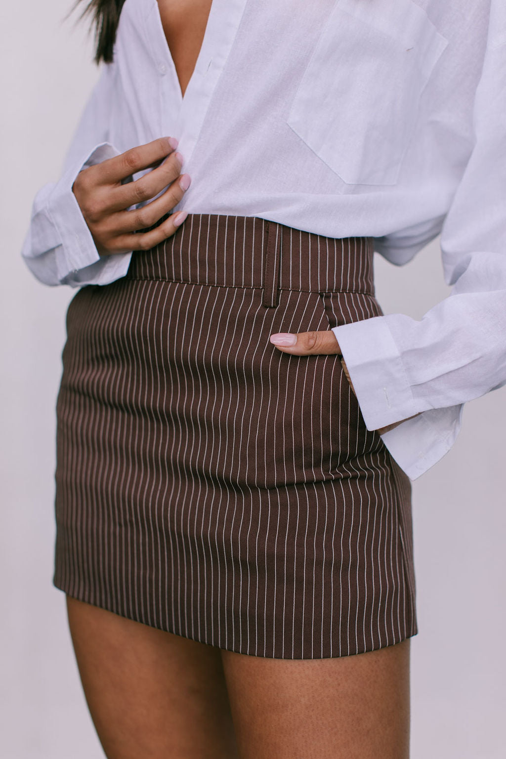 Jolie Mini Skirt - Chocolate Pinstripe