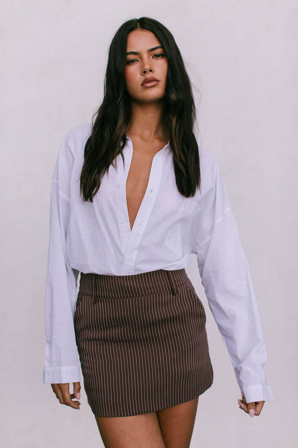 Jolie Mini Skirt Chocolate Pinstripe