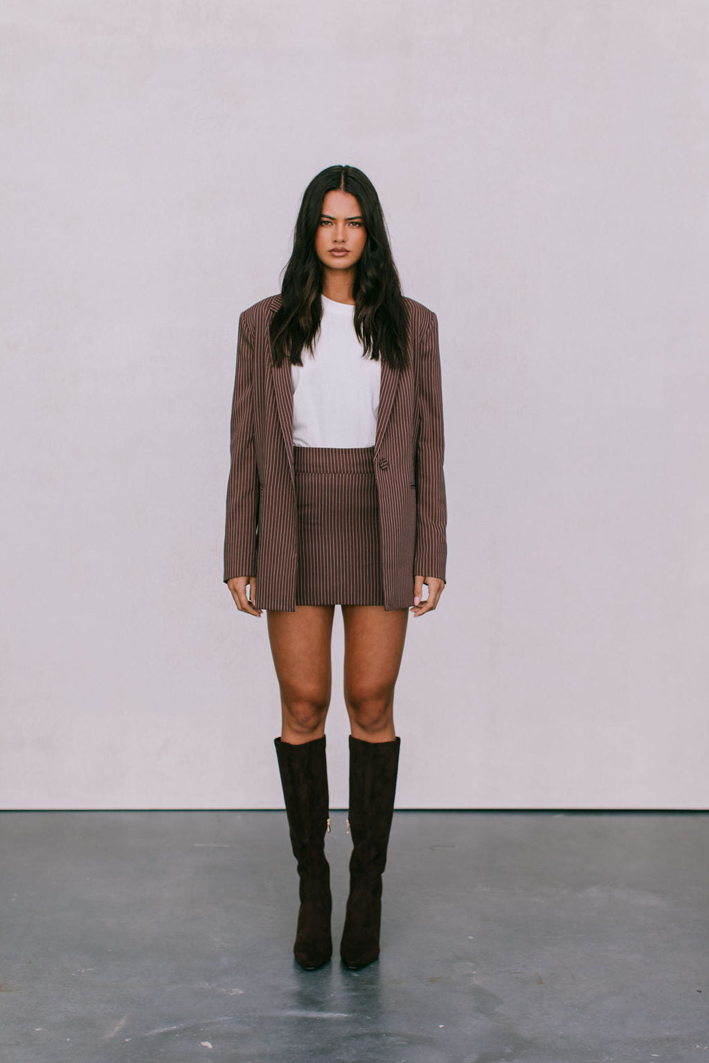 Quade Tailored Blazer - Chocolate Pinstripe