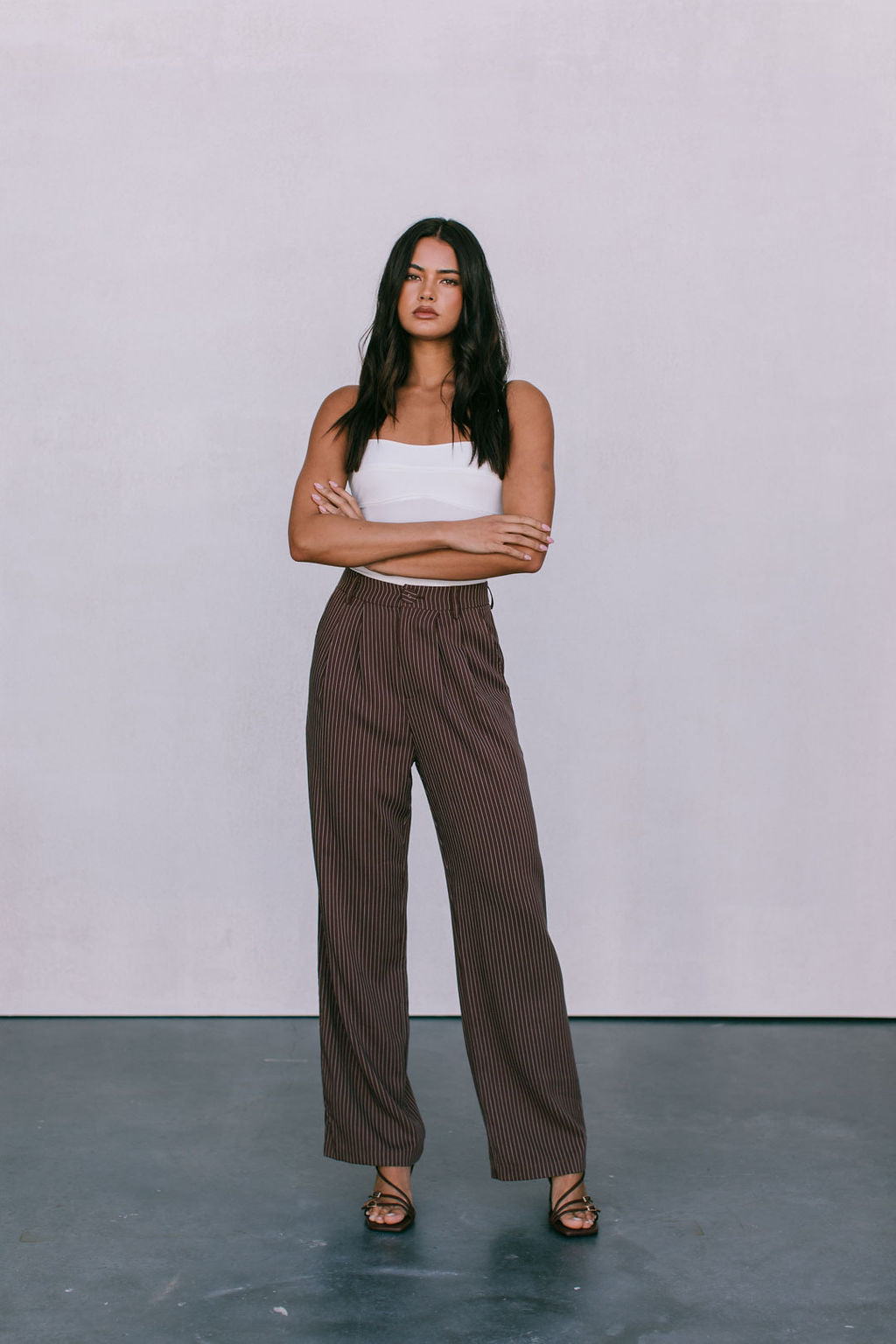 Cerlah Tailored Pants Chocolate Pinstripe
