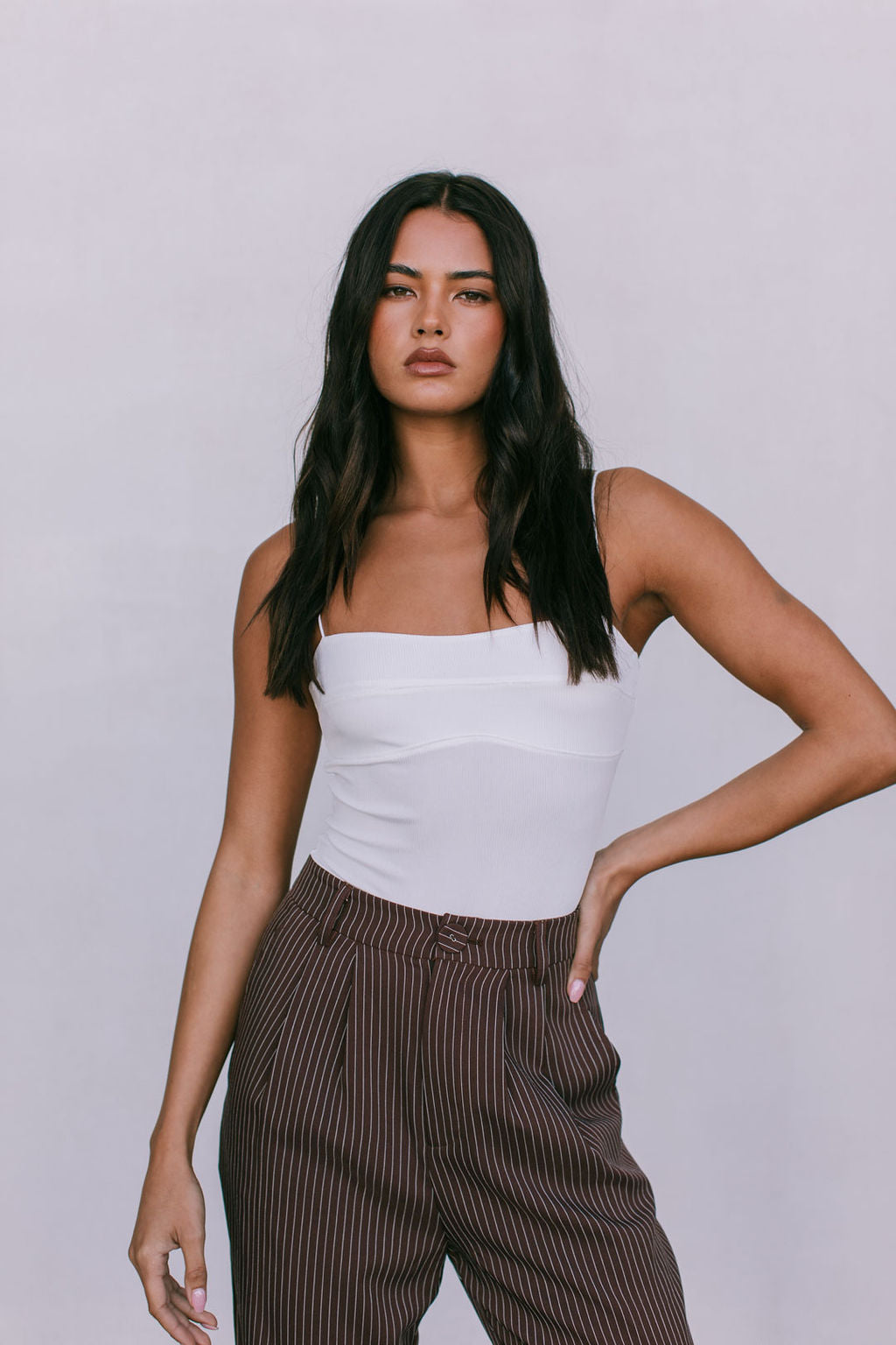 Cerlah Tailored Pants Chocolate Pinstripe