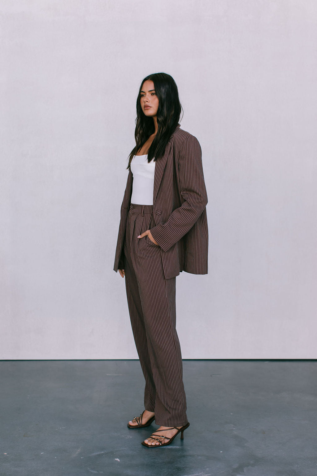 Quade Tailored Blazer - Chocolate Pinstripe