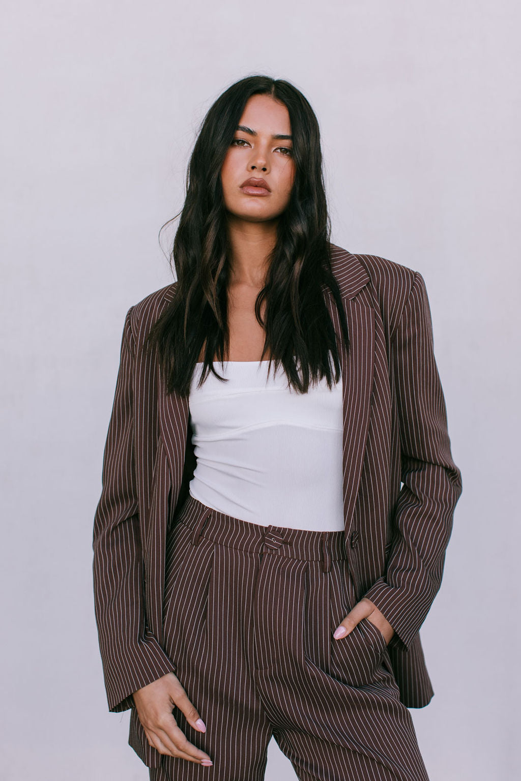 Cerlah Tailored Pants - Chocolate Pinstripe