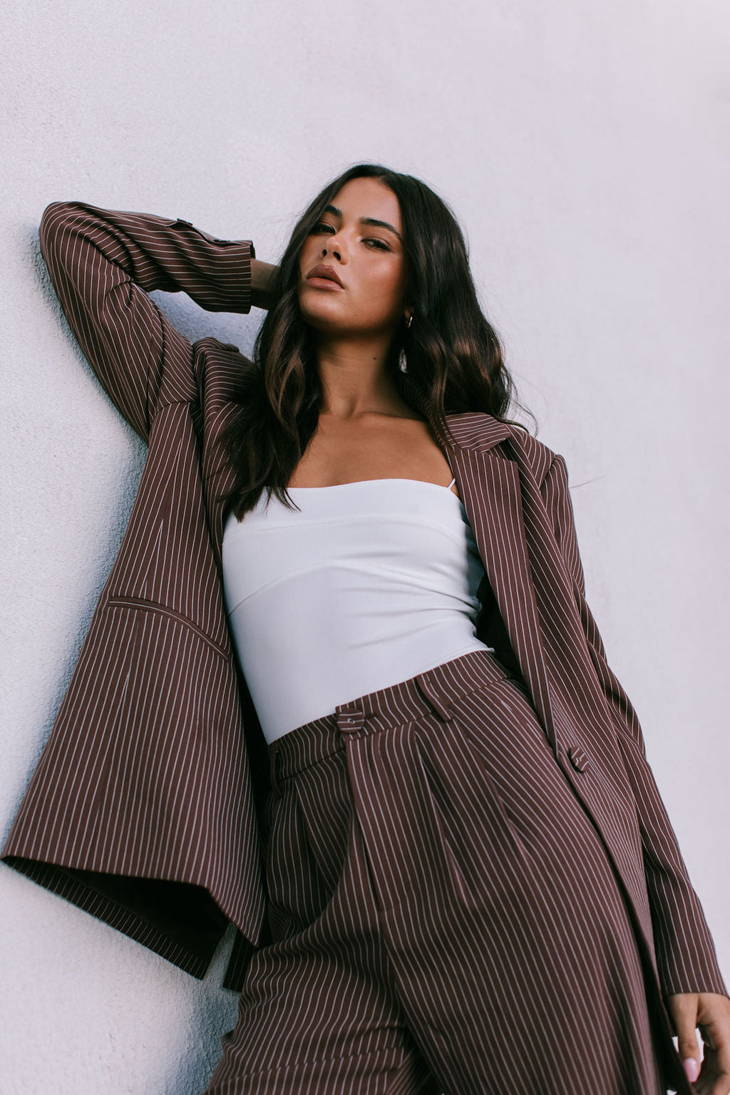 Quade Tailored Blazer - Chocolate Pinstripe