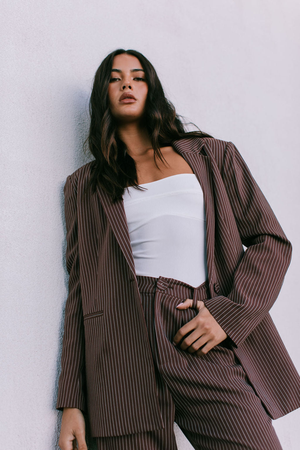 Cerlah Tailored Pants Chocolate Pinstripe